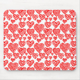 Tapis De Souris Motif de coeur - Rouge sur blanc