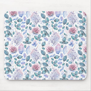 Tapis De Souris Motif de cristaux et de roses de licorne