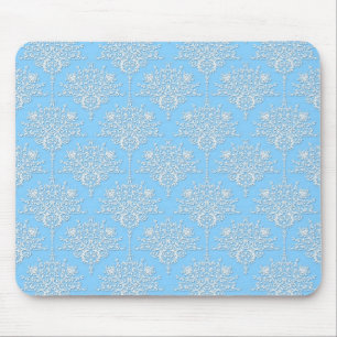 Tapis De Souris Motif de Damas floral bleu pâle et blanc
