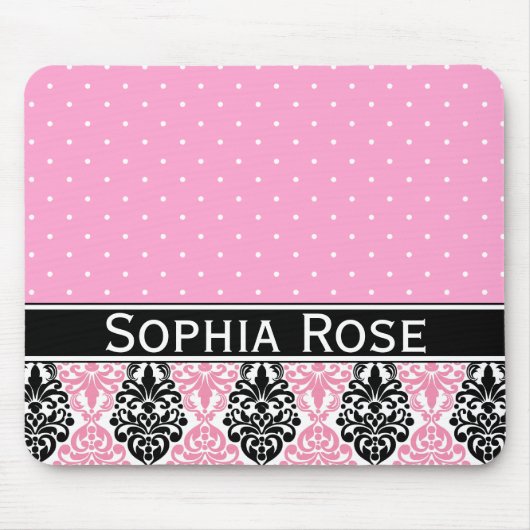 Tapis De Souris Motif de Damas Polka Dot tendance avec nom (Devant)