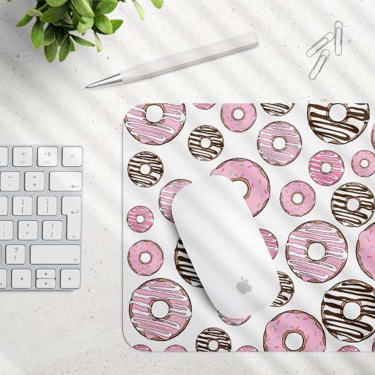 Tapis De Souris Motif De Donuts, Donuts Roses, Donuts Blancs