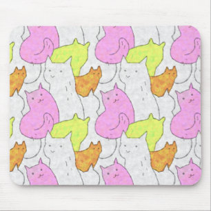 Tapis De Souris Motif de doodle de chats à l'aquarelle mignon