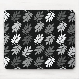 Tapis De Souris Motif de feuille aînée noir blanc gris