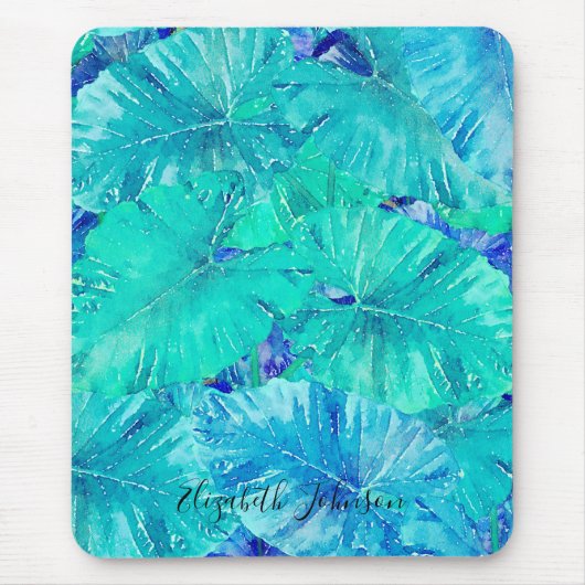 Tapis De Souris Motif de feuille bleue tropicale (Devant)