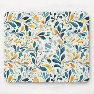 Tapis De Souris Motif de feuille botanique sarcelle marine ambre