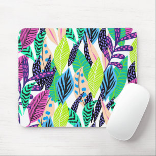 Tapis De Souris Motif de feuilles de forêt tropicale moderne color
