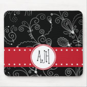 Tapis De Souris Motif De Fils, Noir et Blanc, Monogramme (Devant)