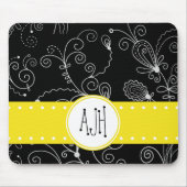 Tapis De Souris Motif De Fils, Noir et Blanc, Monogramme (Devant)