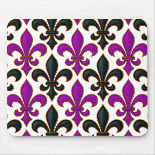 Tapis De Souris Motif de fleur de lis baroque noir violet