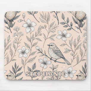 Tapis De Souris Motif de fleur sauvage de rossignol pêche vintage