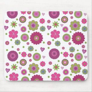 Tapis De Souris Motif de fleur violet et vert élégant sur fond bla