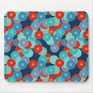 Tapis De Souris Motif de fleurs Art Déco - bleu, turquoise et roug
