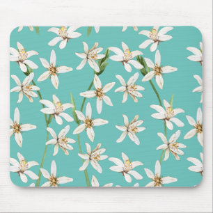 Tapis De Souris Motif de fleurs de citron d'été sur turquoise