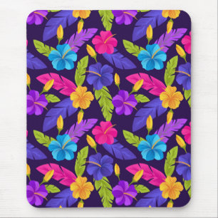Tapis De Souris Motif de fleurs Feuilles tropicales colorées