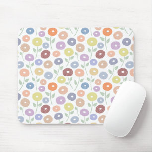 Tapis De Souris Motif de fleurs floues Pastels sur fond blanc