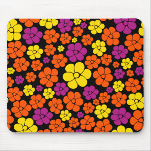 Tapis De Souris Motif de fleurs - Noir, Rose, Orange et Jaune