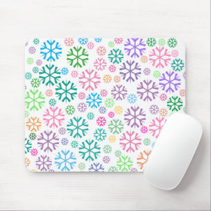 Tapis De Souris Motif de flocons de neige colorés sur blanc