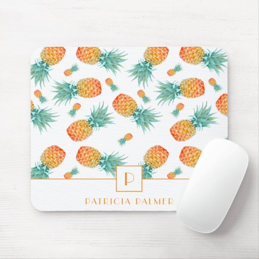 Tapis De Souris Motif de fruit ananas monogramme moderne (Avec souris)