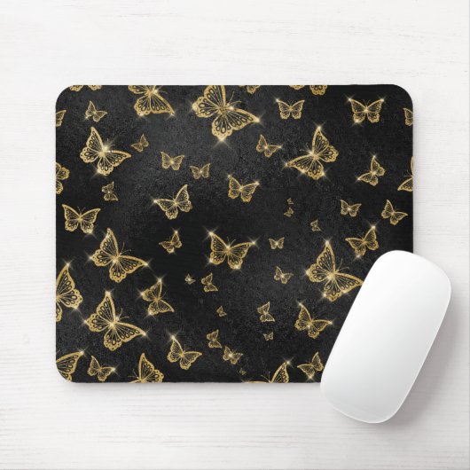 Tapis De Souris Motif de glam or et papillons noirs (Avec souris)
