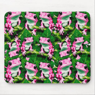 Tapis De Souris Motif de grenouille rose sur feuille verte