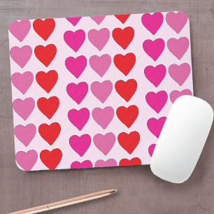 Tapis De Souris Motif de la Saint-Valentin Cœurs Rose Fuchsia Roug