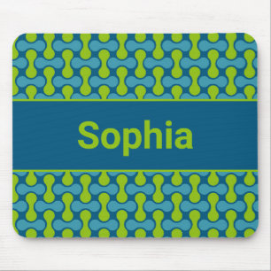 Tapis De Souris Motif de lien rétro moderne en bleu et vert