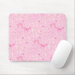 Tapis De Souris Motif de lignes blanches roses<br><div class="desc">Coquette et bouche cahoteuse avec illustration dessinée à la main des arcs roses et du motif cardiaque.</div>
