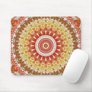 Tapis De Souris Motif de Mandala de Fiesta en Rouge, Jaune et Vert