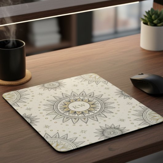 Tapis De Souris Motif de mandala gris or