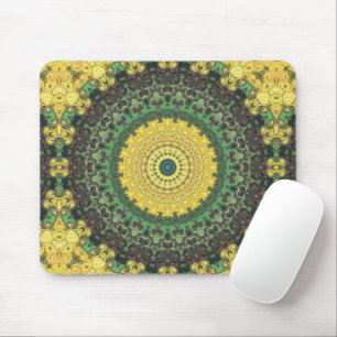 Tapis De Souris Motif de mandala kaléidoscope jaune et vert