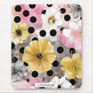 Tapis De Souris Motif de marguerite gras avec des fleurs roses jau