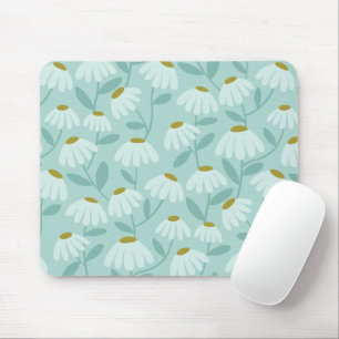 Tapis De Souris Motif de marguerites florales bleu sarcelle et ver