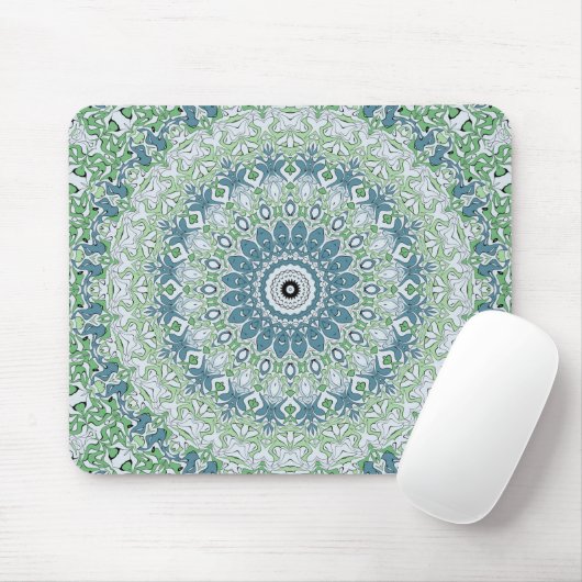 Tapis De Souris Motif de médaillon côtier bleu et vert (Avec souris)