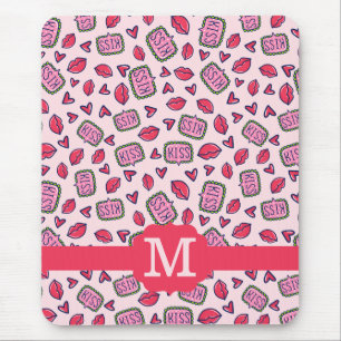 Tapis De Souris Motif de monogramme avec des lèvres mignonnes, des