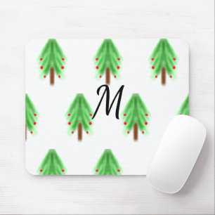 Tapis De Souris Motif de Noël à l'aquarelle simple avec monogramme