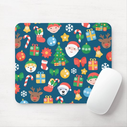 Tapis De Souris Motif de Noël joyeux sur bleu (Avec souris)