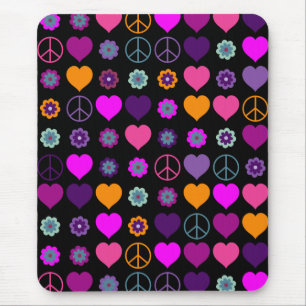 Tapis De Souris Motif de paix de coeur de flower power + votre