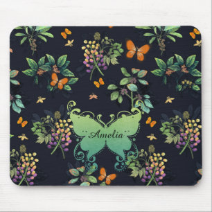 Tapis De Souris Motif de papillon floral foncé assez personnalis