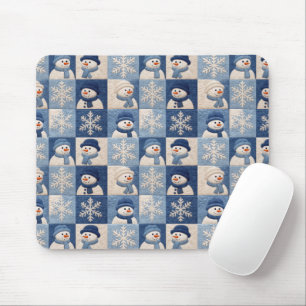 Tapis De Souris Motif de patchwork Bonhommes de neige et Flocons