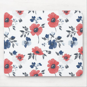 Tapis De Souris Motif de pépites d'aquarelle - Rouge, Bleu et Blan