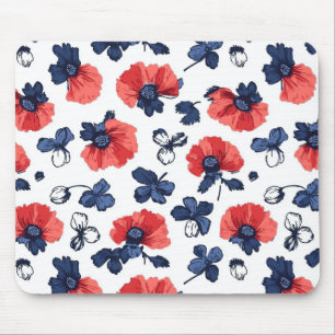 Tapis De Souris Motif de pépites d'aquarelle - Rouge, Bleu et Blan