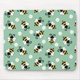 Tapis De Souris Motif de petites abeilles mignonnes et de fleurs d