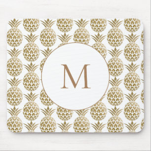 Tapis De Souris Motif de Pineapple Doré Pailleté sur Monogramme Bl