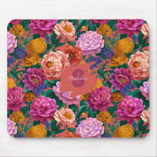 Tapis De Souris Motif de pivoine colorée vintage