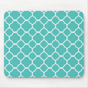 Tapis De Souris Motif de Quatrefoil bleu-vert