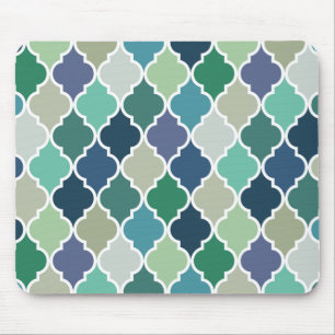 Tapis De Souris Motif de quatrefoil bleu, vert et turquoise