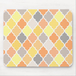 Tapis De Souris Motif de quatrefoil jaune, orange et gris