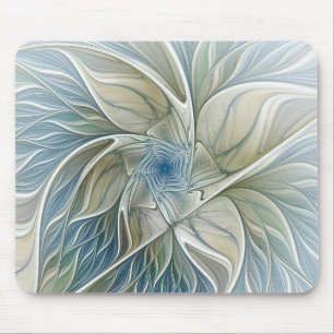 Tapis De Souris Motif de rêve floral Abstrait Bleu Kaki Fractale