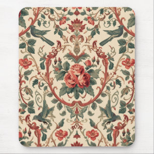 Tapis De Souris Motif de rose et d'oiseau vintage Art nouveau roma