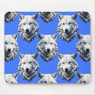 Tapis De Souris Motif de tête de loup blanc Design bleu